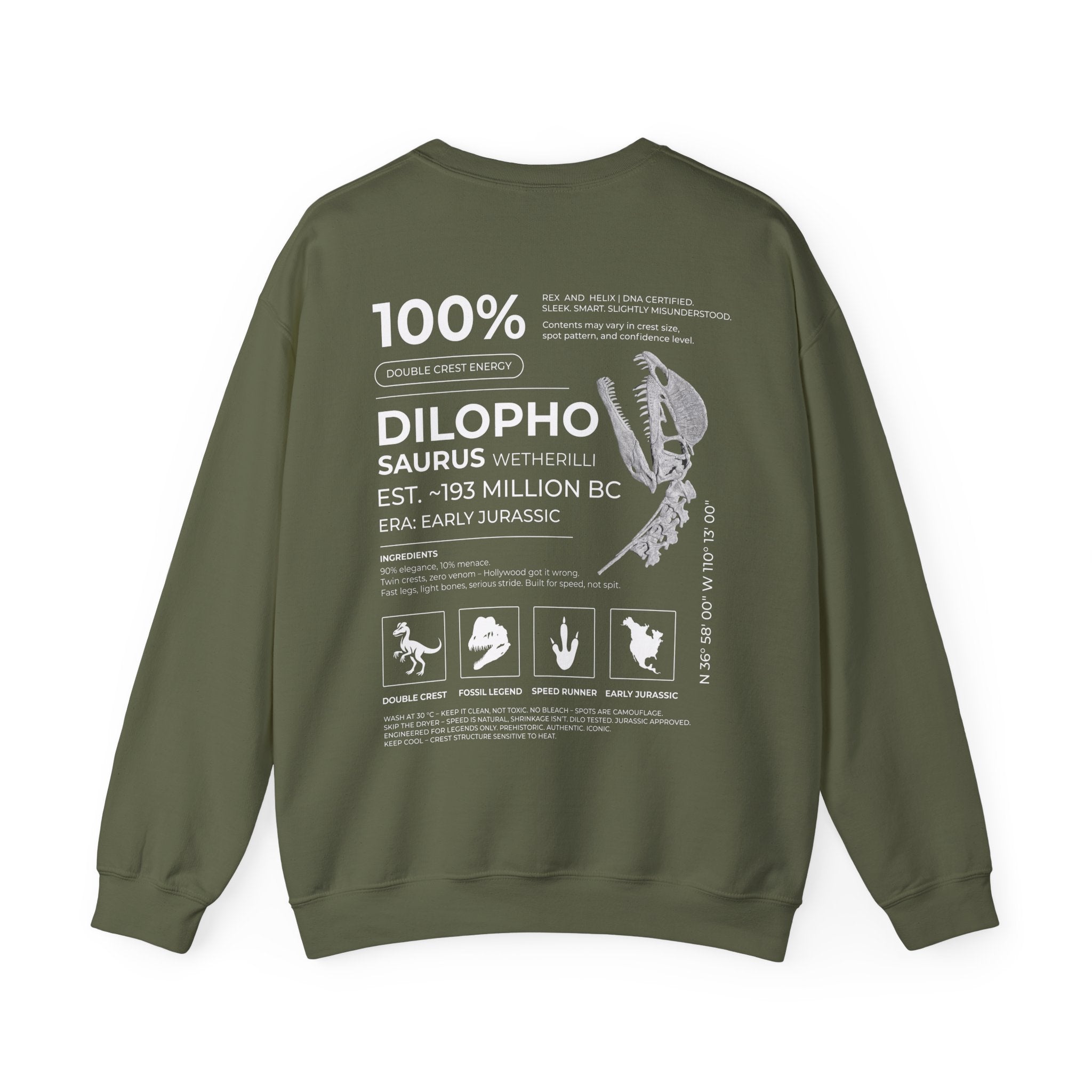 Dilophosaurus 100% Sweatshirt | RAW DATA SERIES